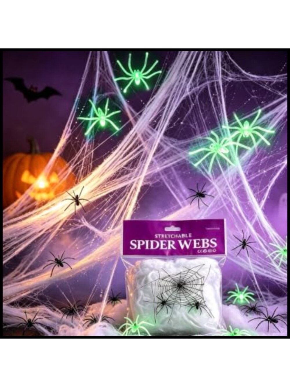 Halloween Spider Web Decor 120g Cobweb 32 Spiders Glow in Dark